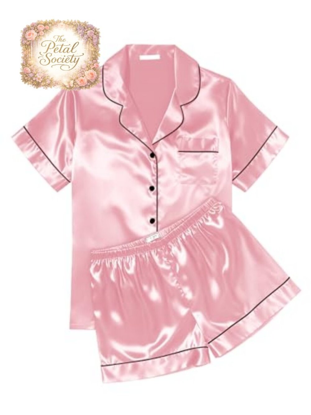 Silk Satin Pajama Set Short Sleeve Button Up Sleepwear Lounge